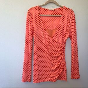 Soft Surroundings Polka Dot Print Long Sleeve Faux Wrap Top